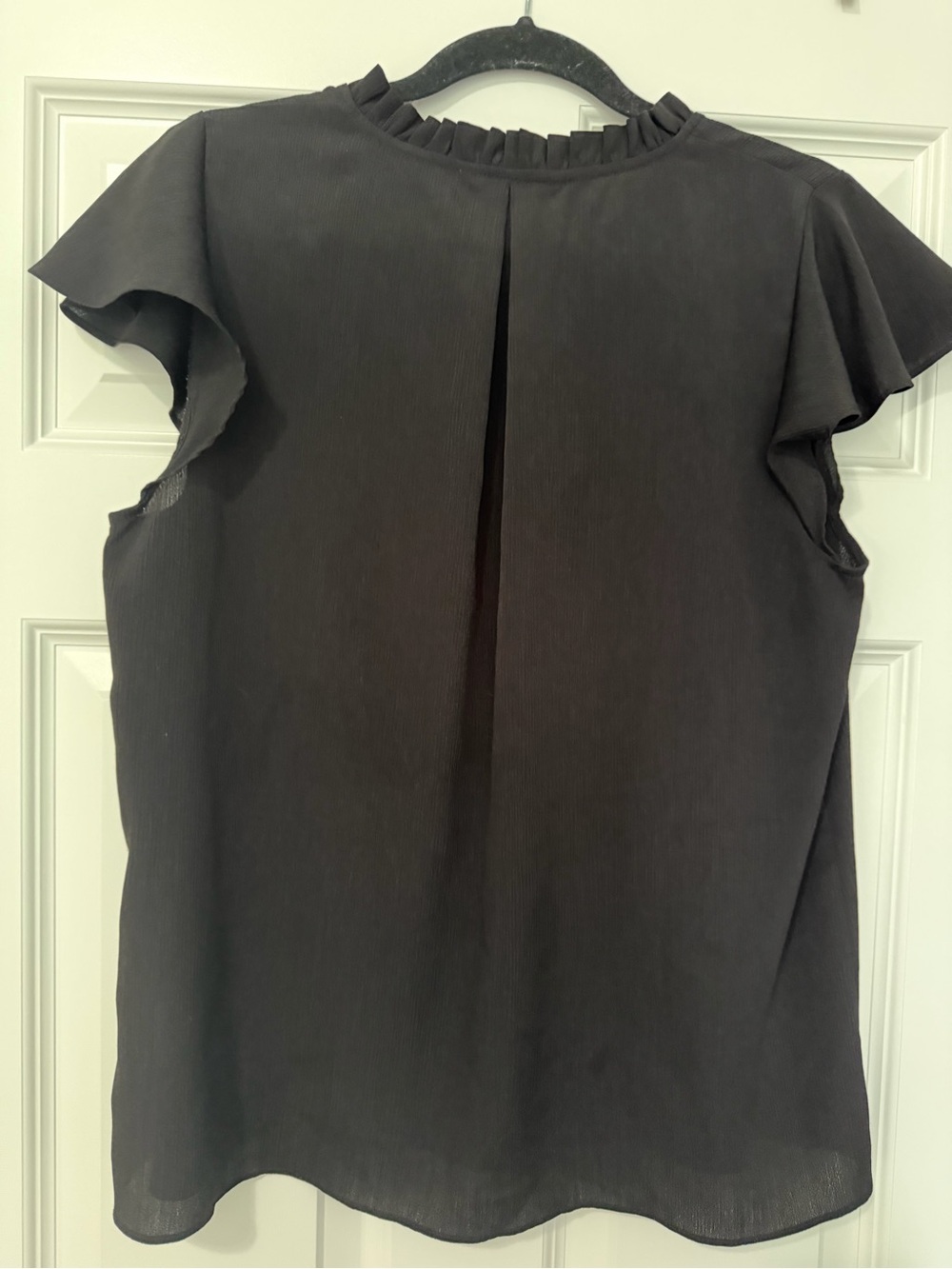 Nine West Black Short Sleeve Ruffled V-Neck Blouse - Picture 5 of 5
